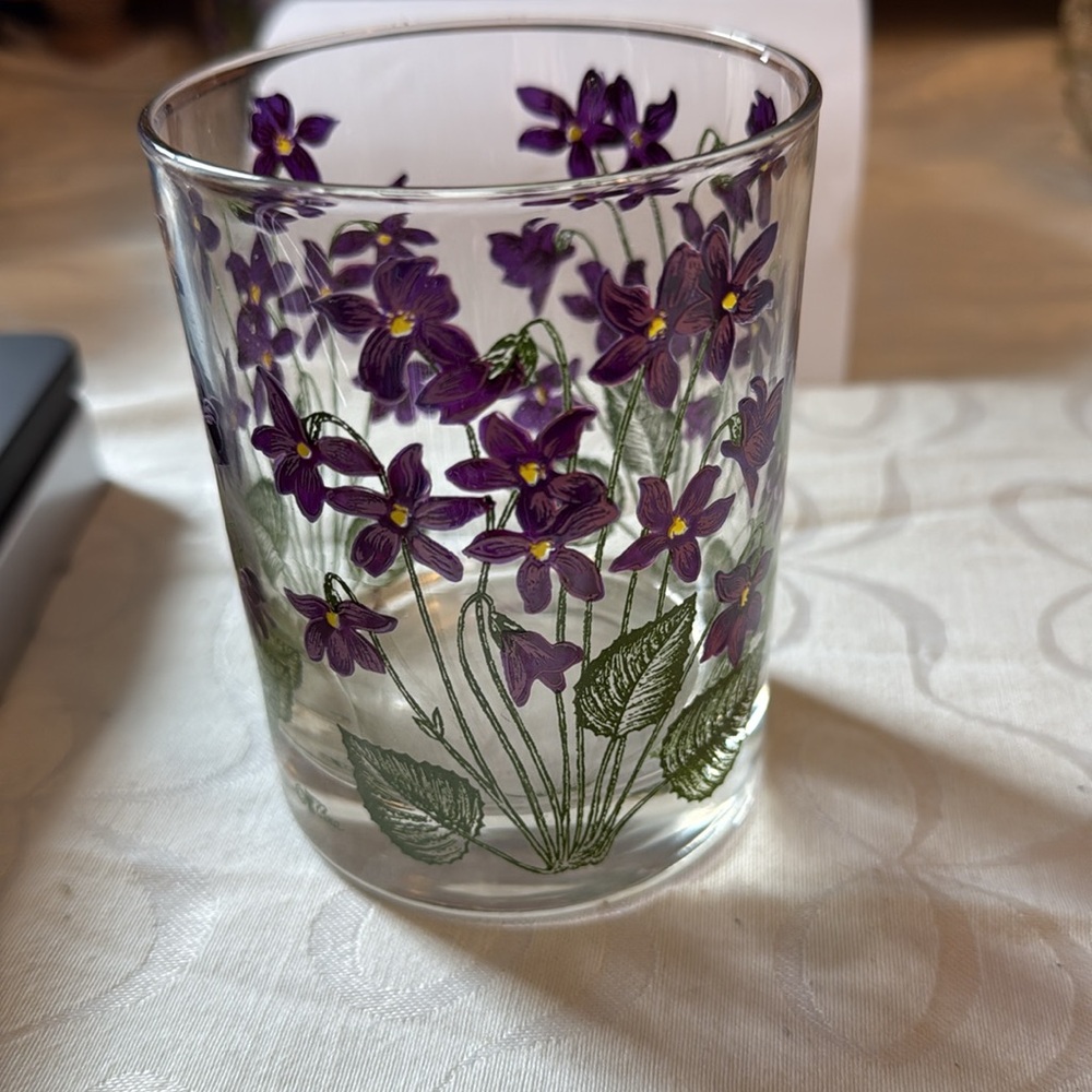 Vintage Cera Violet Old Fashioned Low Ball Rocks Glass Purple Flower Barware MCM - Picture 5 of 5
